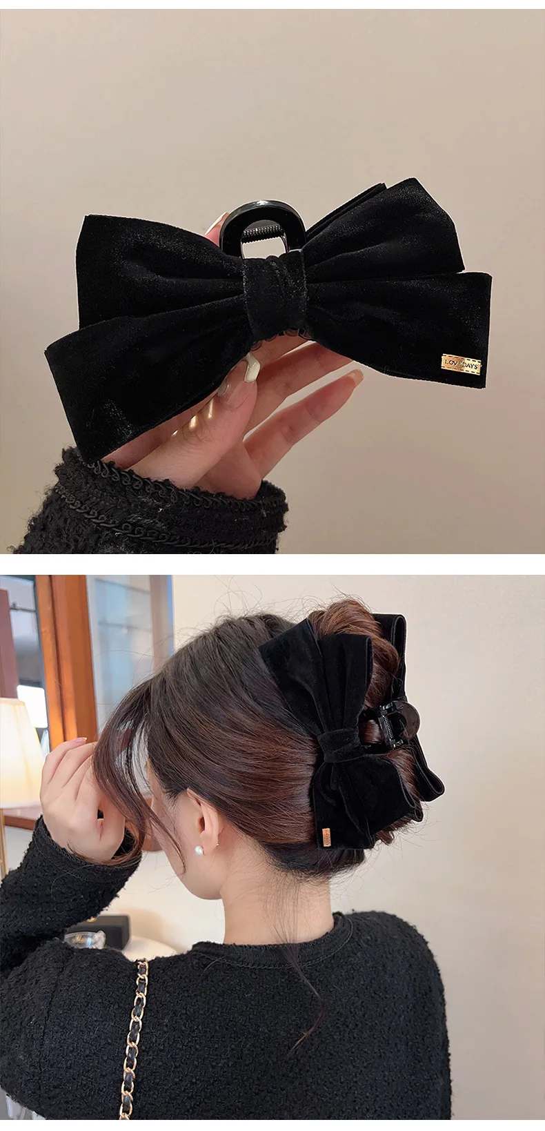 Advanced Texture Velvet Hair Clips Black Double-Sided Bow Shark Clips Women Back Head Hairpin Fashion Barrettes Hair Accessories