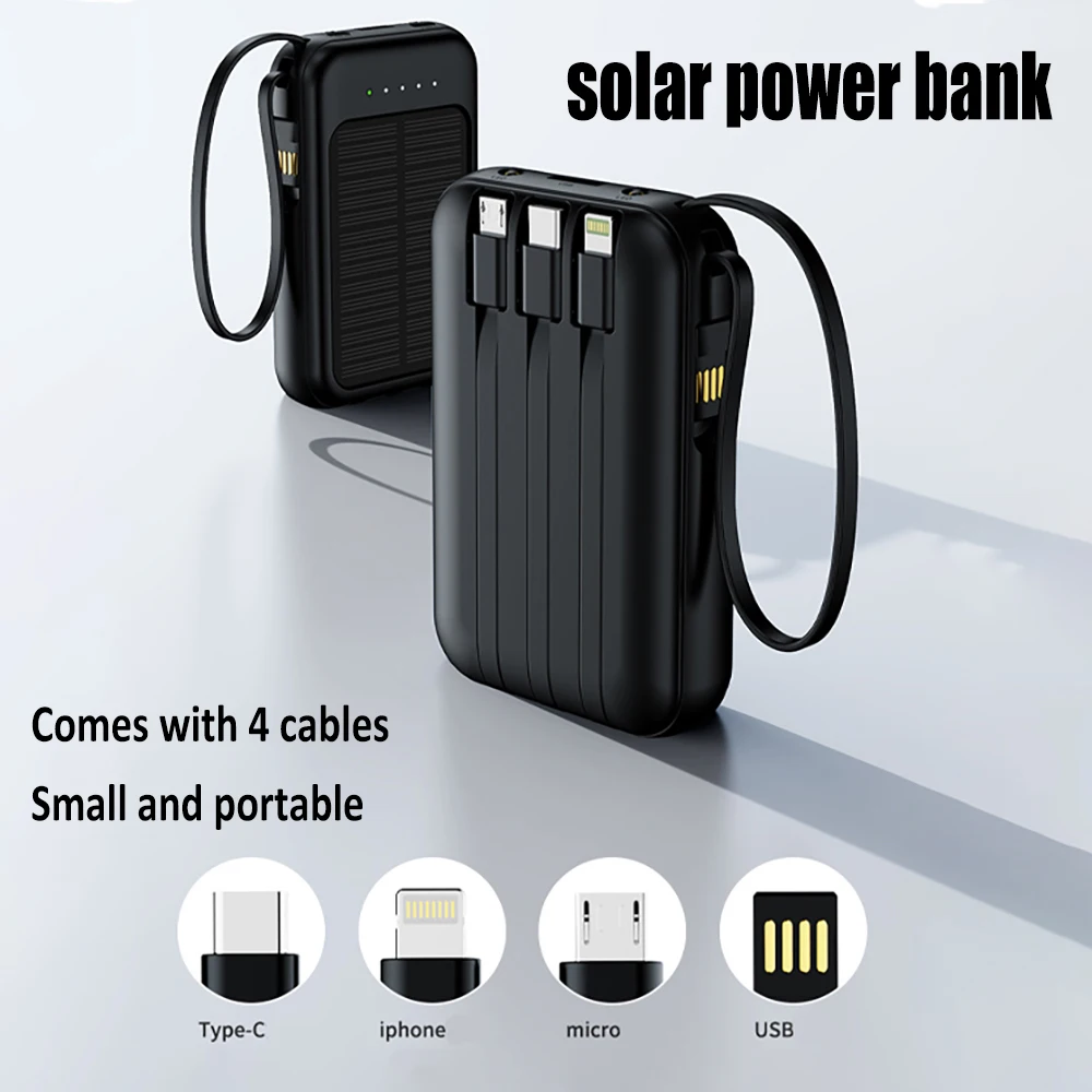 20000mAh Solar Power Bank With Cables LED Lights Portable Charger Auxiliary  External Battery For All Smartphones Cell Phone - AliExpress