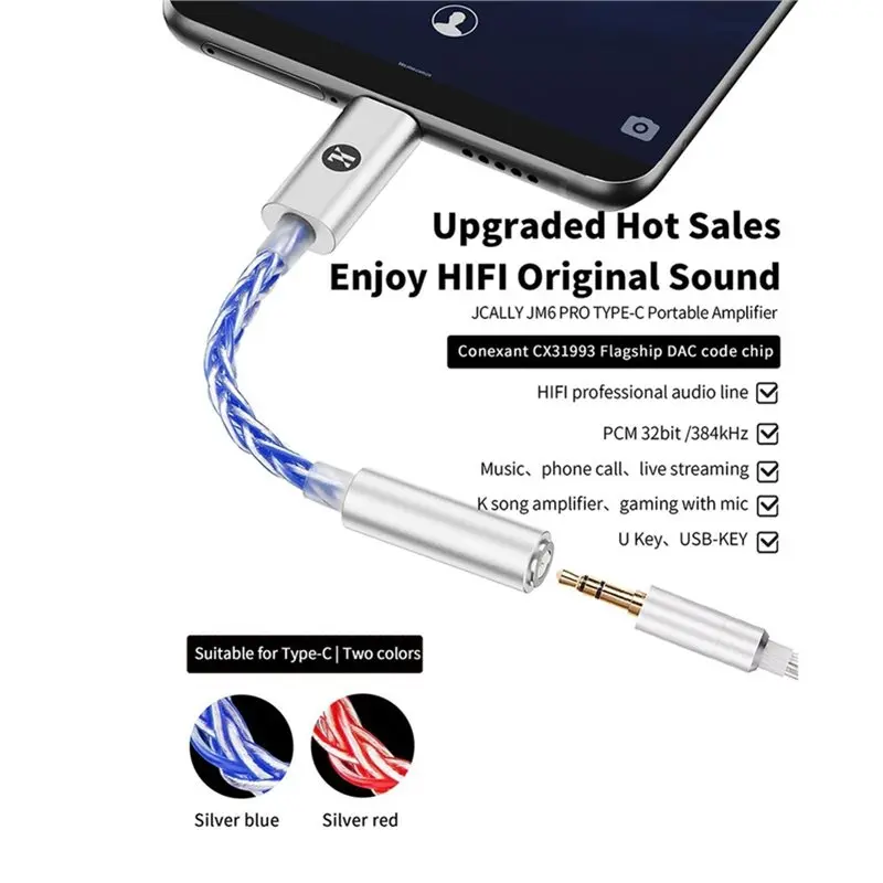 JCALLY JM6 Pro Type-C 3.5Mm 디지털 오디오 어댑터 2PCS CX31993 휴대용 디코딩 앰프 Hifi DAC 모바일 헤드셋 USB JM11