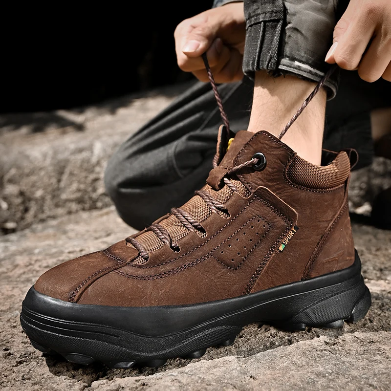 

Winter Snow Boots Men fashion Hiking Boots Warm Plush Climbing Walking Shoes For Men Lace-up Outdoor Botas De Nieve Hombre