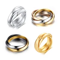 Stainless Steel Interlocked Triple Ring for Women Multi Color Wedding Band Bague Three in One
