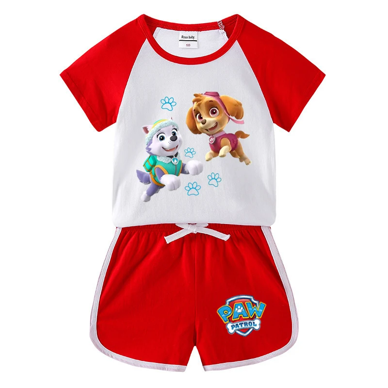 thumbnail image 1 of Conjunto de ropa para niños, camiseta de Pikachu para niño y niña, pantalones cortos, conjuntos de 2 uds., conjuntos de algodón para niñas pequeñas, ropa deportiva de la Patrulla Canina para niños, 1 of 5