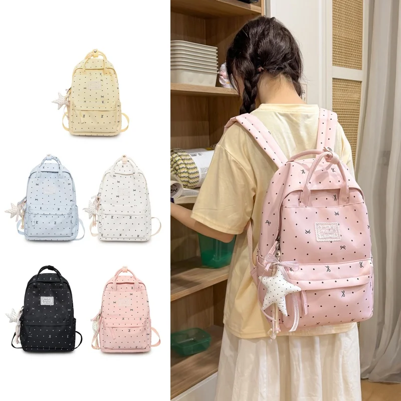 Kawaii Polka Dot Aesthetic Preppy Backpack Large Capacity Campus Bookbag Travel Casual Daypack for Teens Girls Students 2