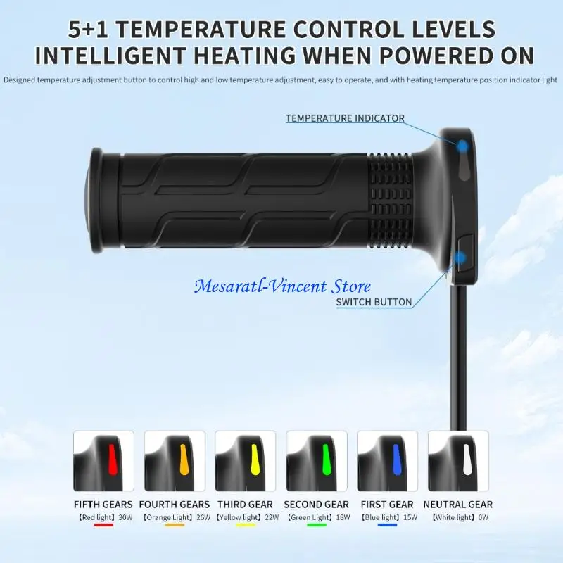 A70F 6 Speicher beheizter Motorradgriffe IP67 wasserdichtes Design Temperaturregelung Universal Fit Gummi -Lenker – Detail 10
