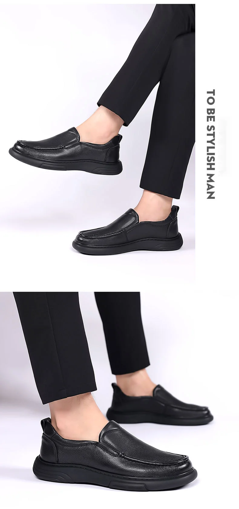 Casual leather round toe, autumn daily leather, men's shoes, slip resistant, loafers, toe layer cowhide,_voghion.com