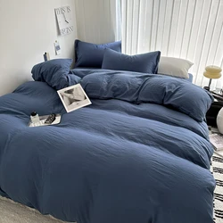 Luxurious Solid Cotton Bed Linen Set with Duvet Cover and Pillowcases - King Size 4pcs (Dark Blue)