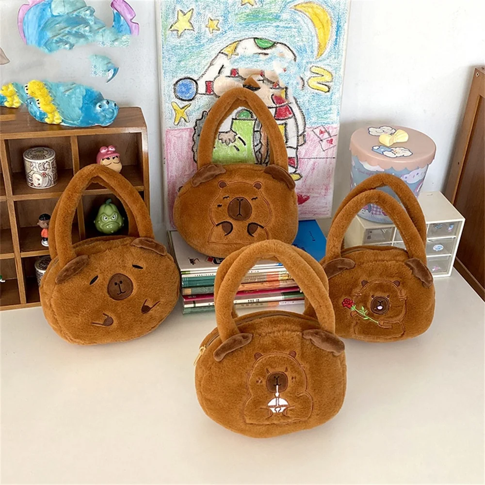 Capybara Plush Handbag Storage Bag Students Pencil Pouch Stationery Lovely Headphone Cute Capybara Handbags Party Decor Gifts