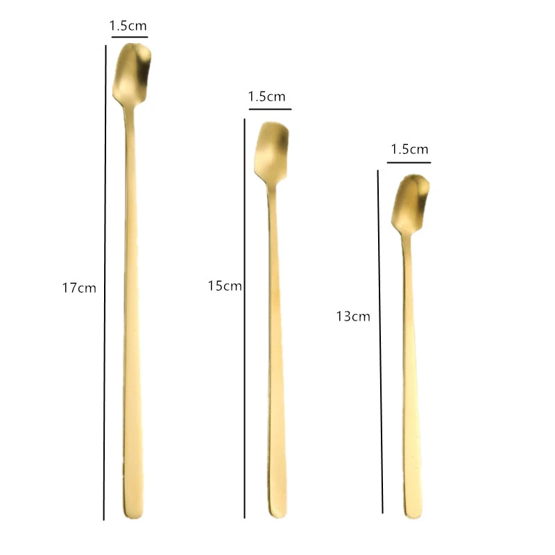 Stainless Steel Square Mini Teaspoon Long Handle Small Spoon Coffee Ice Cream Honey Mixing Spoons Tableware