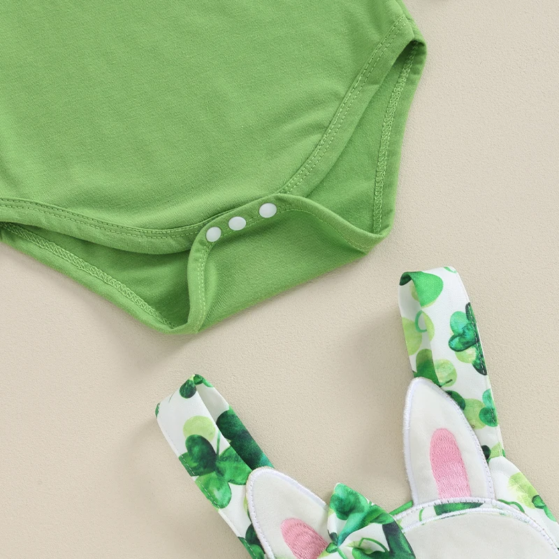 

Newborn Baby Girl St Patricks Day Outfit Ruffle Long Sleeve Romper Clover Plaid Suspender Skirt Animal Cute Clothes