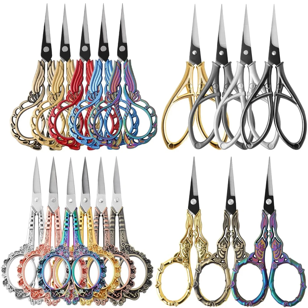 Flower Pattern Stainless Steel Vintage Scissors Sewing Embroidery Art Scissors Tailor Scissor Kitchen Shears Sewing Tool 1PC