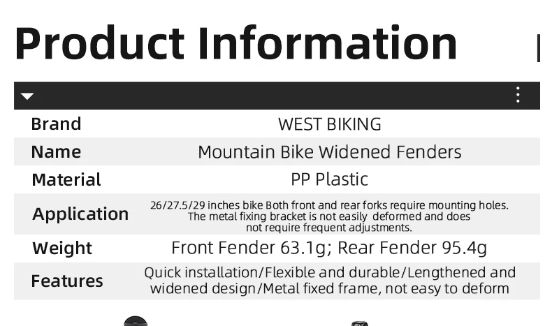 WEST RADFAHREN Rennrad Kotflügel Fahrrad Vorne Hinten 26/27,5/29 Zoll Fahrrad Rad Kotflügel Schock Verbreitert Splash Schutz fahrrad Teil – Detail 18