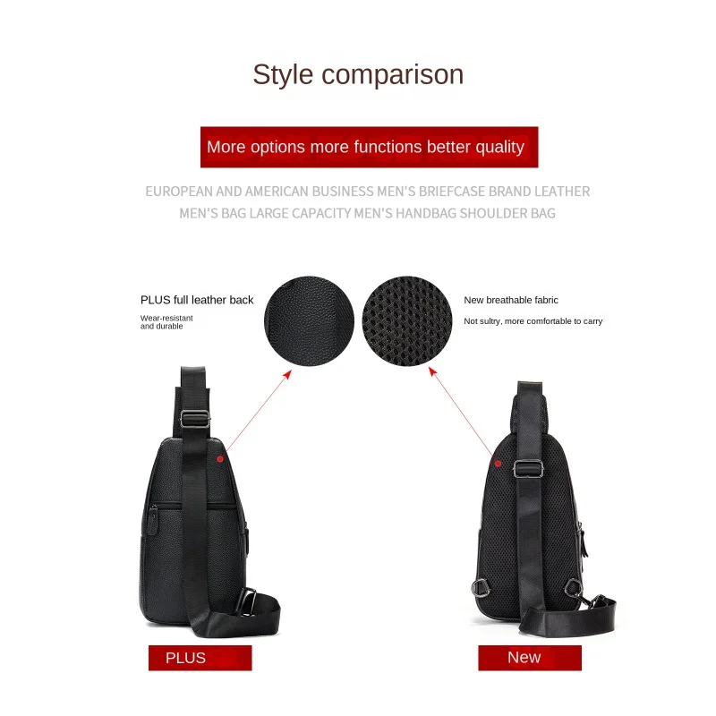 New Men's Cow Leather Chest Sports Man Shoulder Bag Casual Male Crossbody Bag