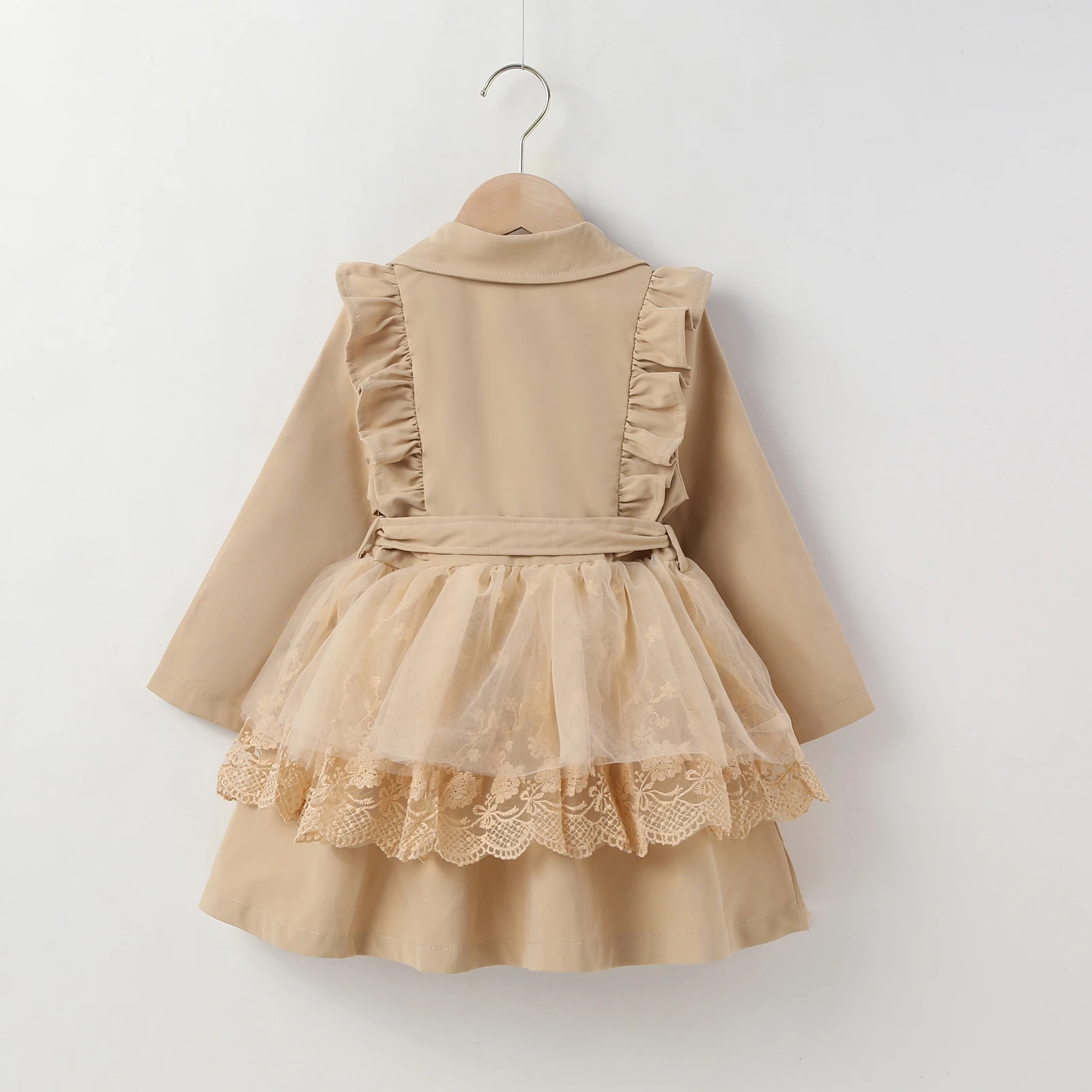 Girls Trench Coats Kid Baby Girl Winter Trench Coat Lace Mesh Patchwork Long Sleeve Lapel Ruffle Double Breasted Windbreaker Outwear with Belt 2-7T kids jacket girls trench coats