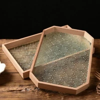 Vintage Wooden Embossed Glass Serving Tray Coffee Table Rectangle Decorative Platter Candle Holder Tray Home Decorations 1