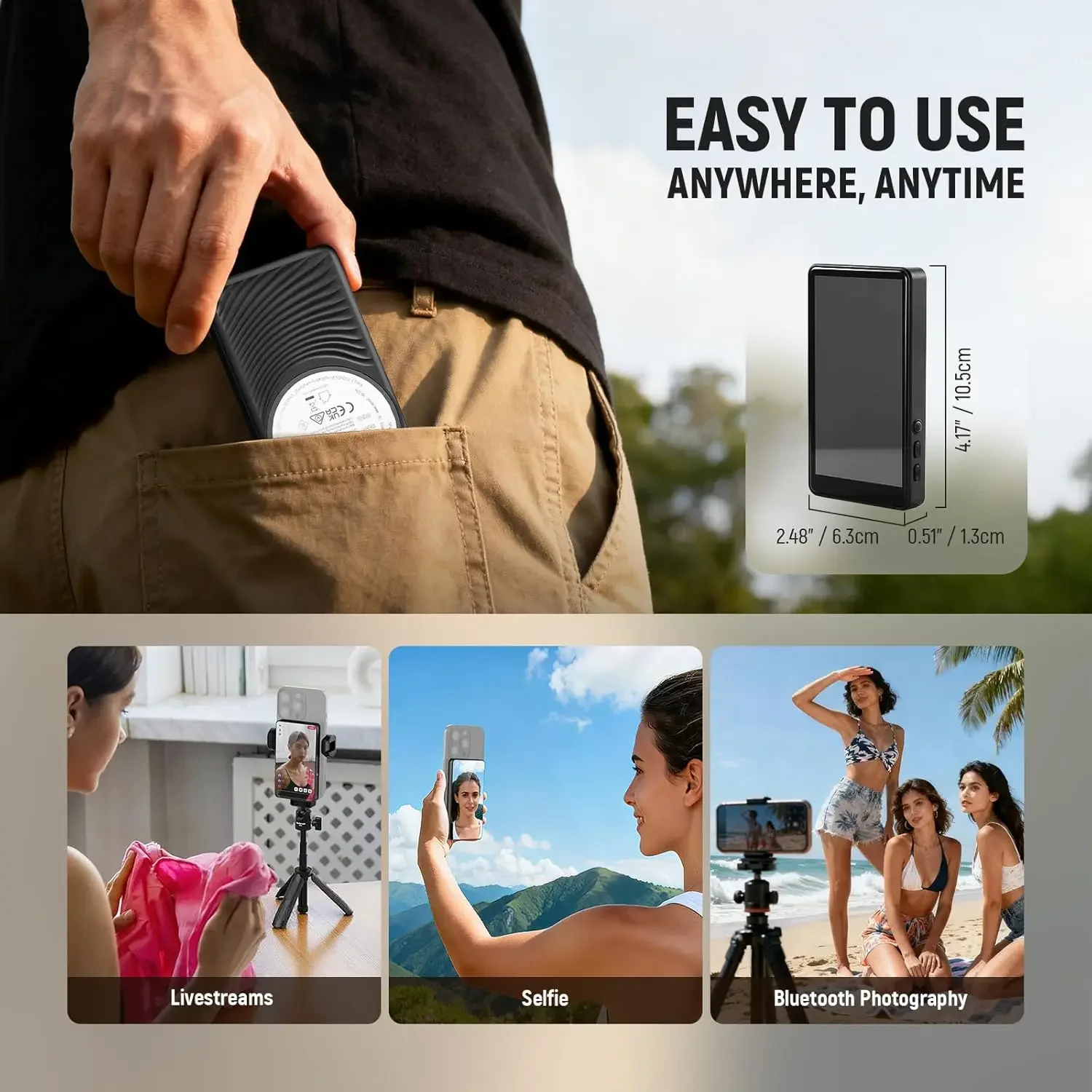 Basics 4" Magnetic Vlog Selfie Monitor Screen, Wireless Phone Back Camera Monito