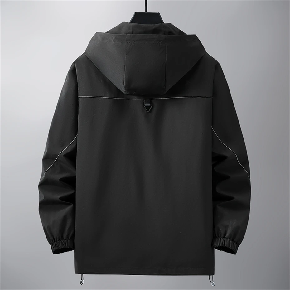 Black Windbreak Cargo Jacket Men Hooded Coat Plus Size 12XL Fashion Casual Solid Color Jackets Big Size 12XL Coats Male 2