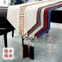 Chinese Style Table Flag Waterproof Oil Resistant Tassel Table Runner Tea House Tea Towels Zen Tea Table Cloth Hotel Bed Flag 1