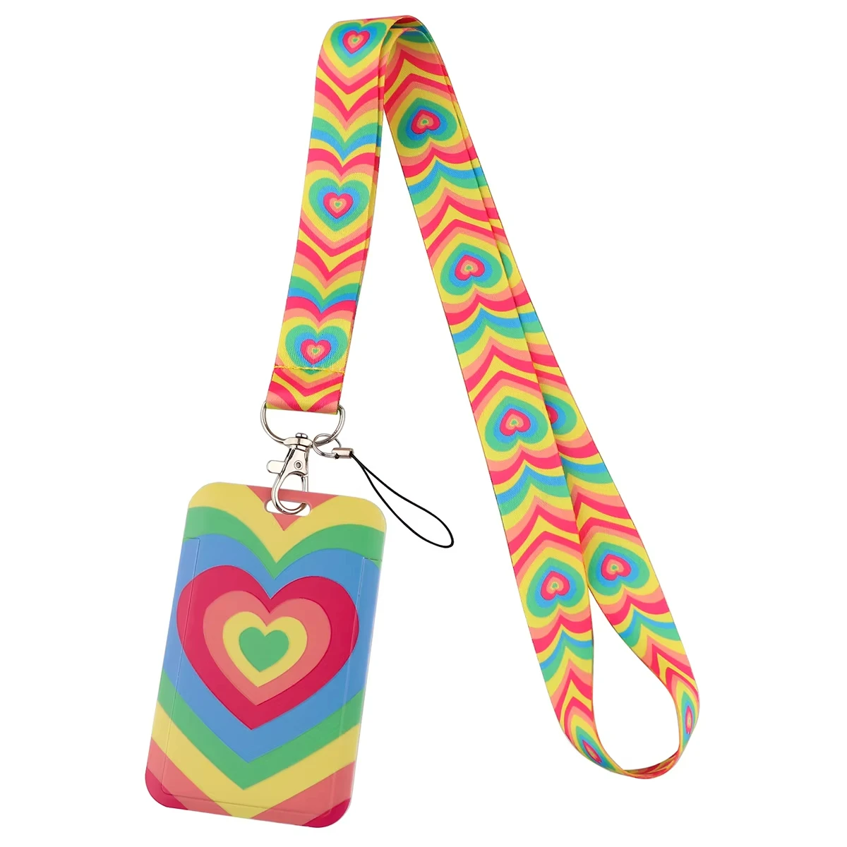 Colorful Love Heart Lanyards ID Card Holder Neck Straps Keychain Set For Women Girls Cute School Office Gift