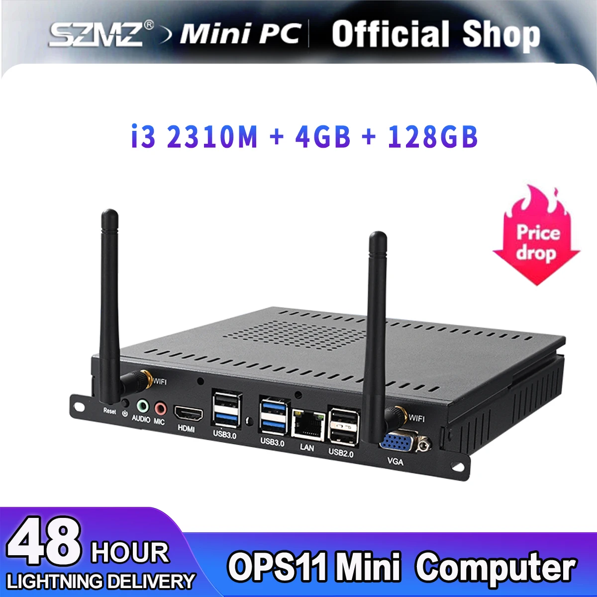 Szmz Ops 11 Mini Pc Ddr3 1600Mhz I3 2310M 4G Ram 128G Ssd, Supporto Desktop Hd Per Ufficio Windows 10 Gaming Desktop Computer Tv Box
