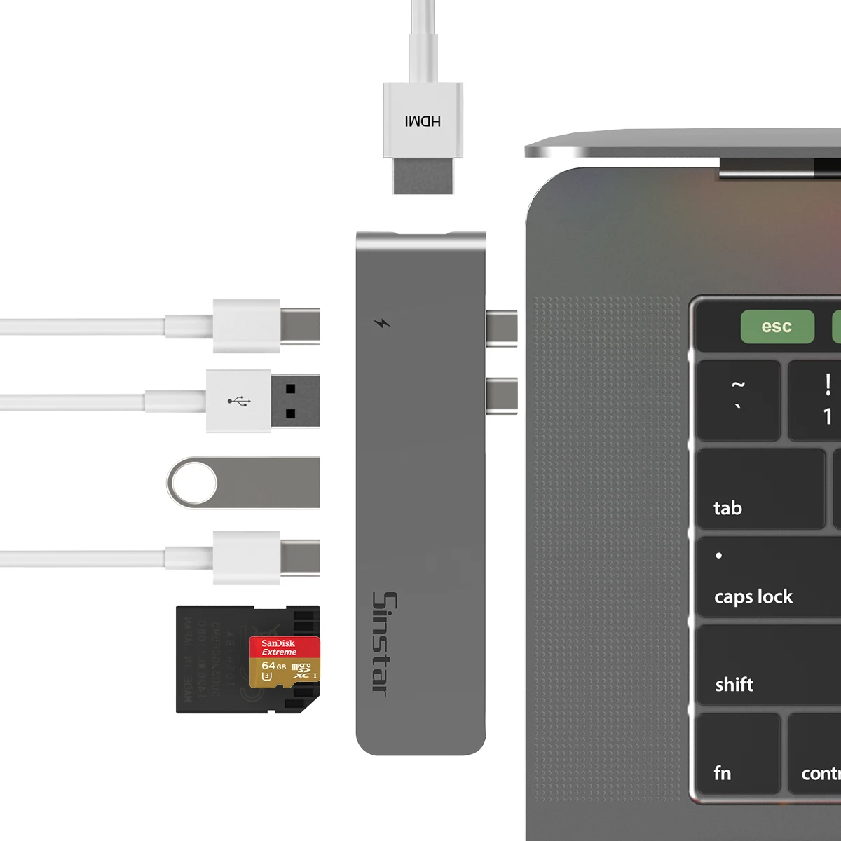 

Адаптер USB Type-C 7 в 1, Двойная док-станция USB Type-C для MacBook Pro с 4K HDMI-совместимым устройством для чтения карт SD/MicroSD USB 3,0