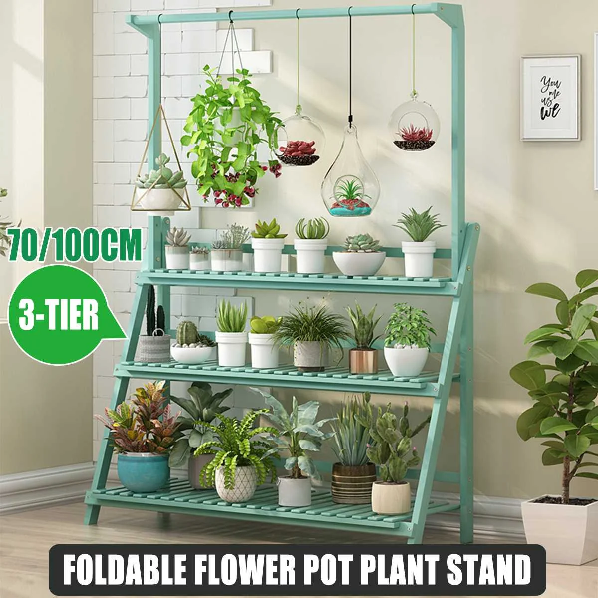 

100cm Multi-Purpose Wooden 3-Layer Balcony Flower Stand Flower Pot Rack Hanging Flower Rack Simple Modern Plant Stand Shelf