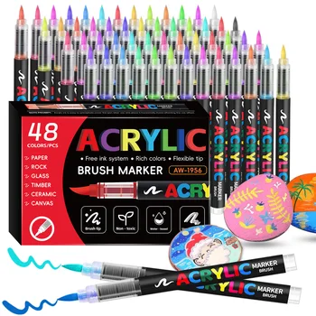 12/24/36/48Colors/set Acrylic Marker Pen Paint Brush Pen Painting Coloring Pen DIY Graffiti Art Making School and Office Supplie 1