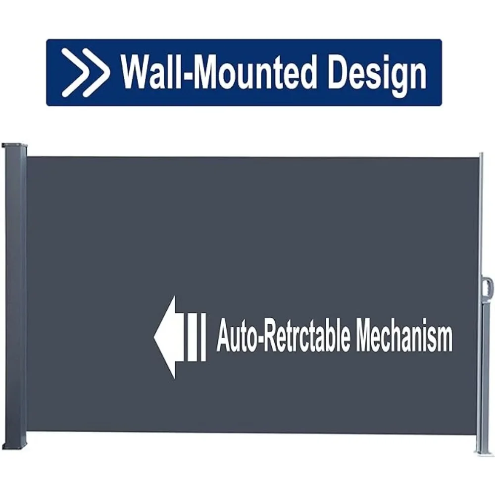 138" X 71" Retractable Side Awning,Waterproof & UV-Resistant, Folding Privacy Screen Room Divider Roll Up Balcony（Grey）