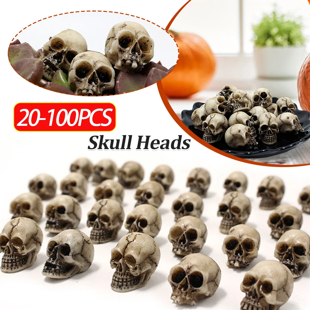 Mini Skull Figure Collectable Halloween Miniature Skulls Heads Creative Festival Theme Landscape Garden Potted Plant Decor