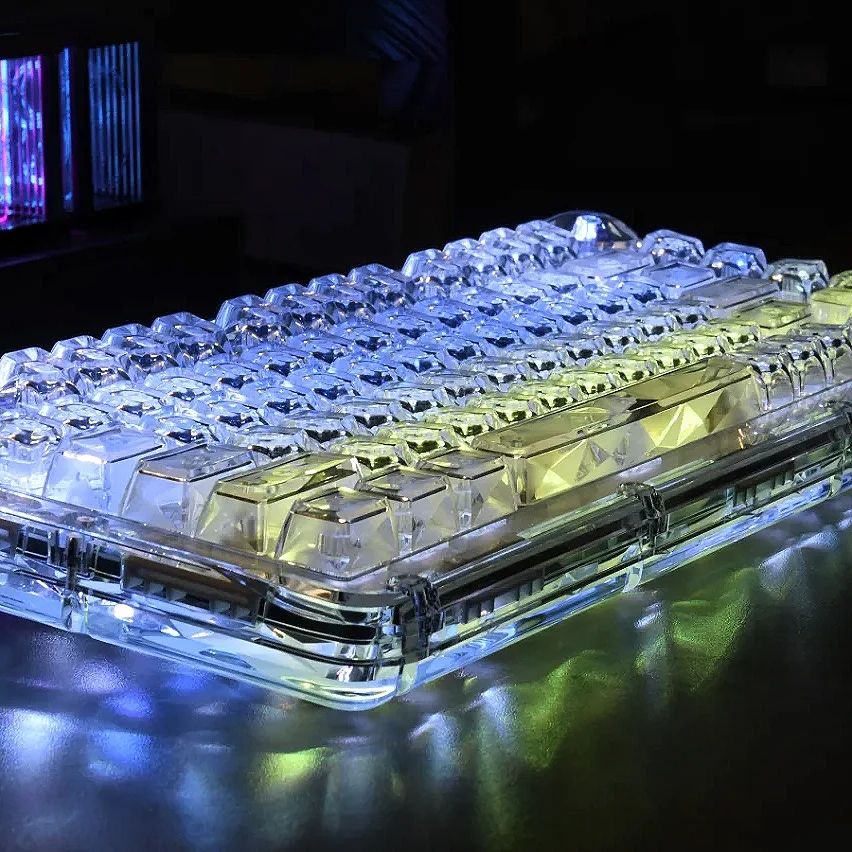 Transparente Ice Crystal Keycaps Faça Você Mesmo Teclado Mecânico Espessado pc Keycaps Alta Translucidez Fesa 114 Chaves sem Gravura - Imagem 5