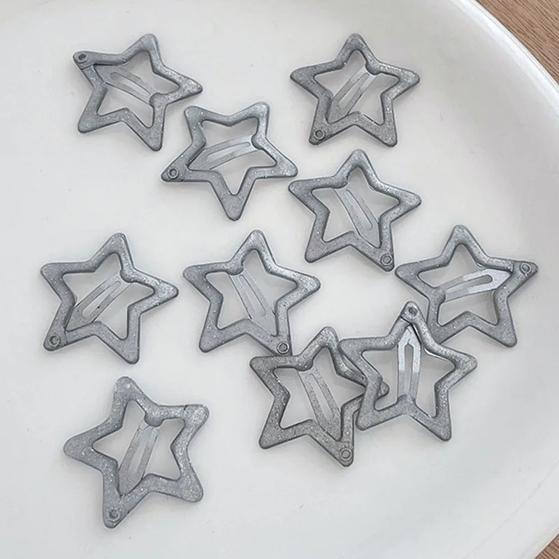 10 Stück Y2K Silber Haarspangen – Metall-Sterne & Pentagramme, Kleine Haarclips Für Frauen, Retro & Kawaii