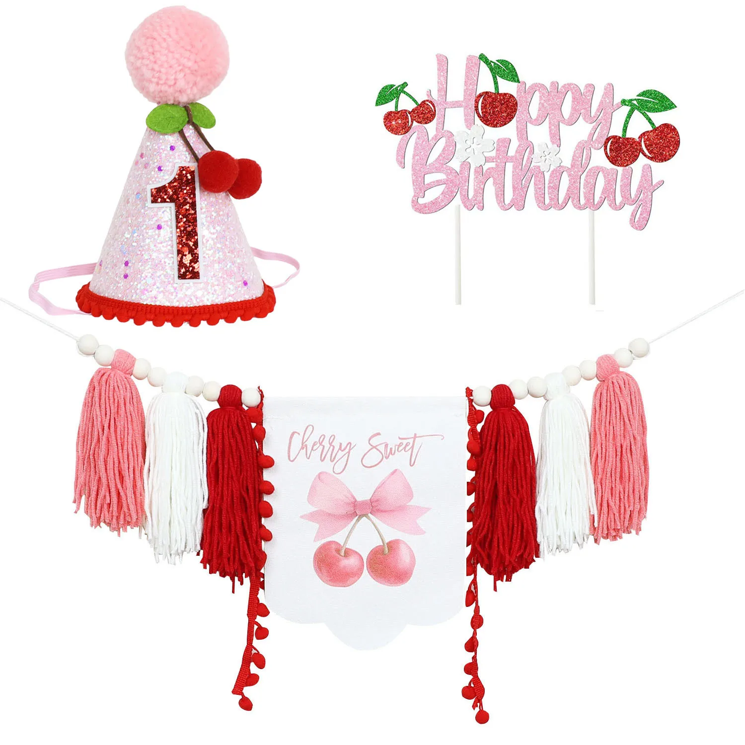체리 생일 하이체어 배너 - 여자아이 첫 번째 생일 장식, 보헤미안 스타일 홈 ..