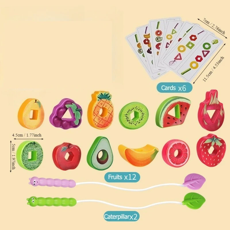 Bebek Oyuncakları için Şekil Renk Sıralayıcısı, Erken Öğrenme için Meyve Kordon Boncukları, İnce Motor Eğitimi, 1-3 Yaş Oyuncakları için Doğum Günü Hediyeleri