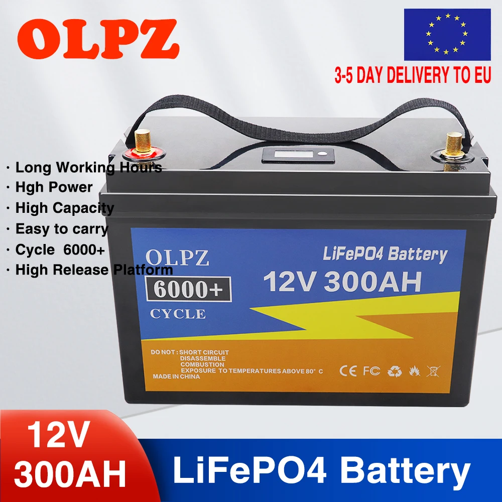 12V LiFePO4 Battery 400Ah 300Ah Built-in BMS Lithium Iron Phosphate Cell  6000 Cycles For RV Campers Golf Cart Solar With Charger
