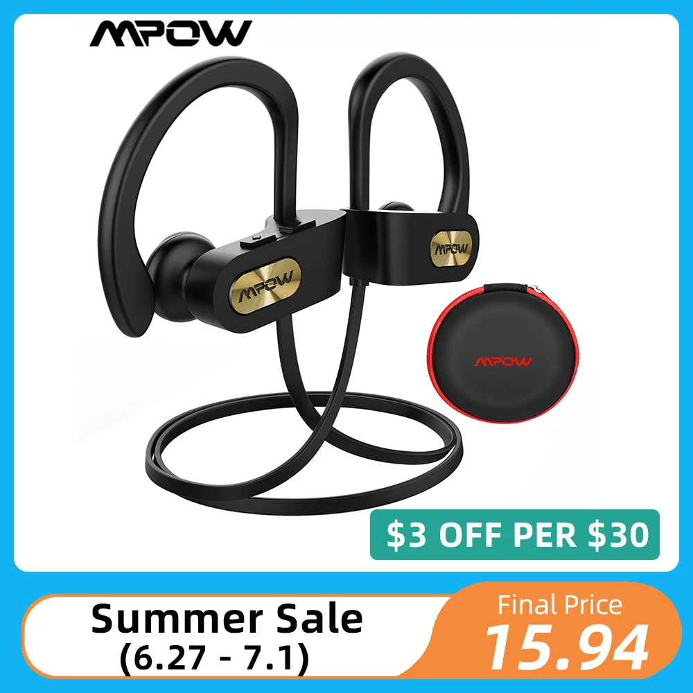 Mpow Flame Bluetooth 5.0 Earphone Sports Headsets HiFi Stereo Headphones  IPX7 Waterproof Noise Cancelling Headsets with Mic Case