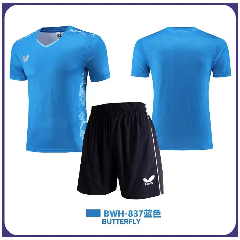 Custom butterfly table tennis T-shirt for men and women quick drying breathable V-neck half sleeve badminton training clothes