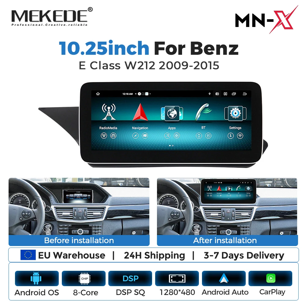 MEKEDE Android 15 Autoradio für Mercedes Benz E-Klasse W212 E200 E230 E260 S212 Multimedia-Player Wireless Carplay Android Auto DSP BT GPS-Navigation Head Unit 4G WIFI 8-Kern 4+64GB 6+128GB SWC IDrive Intelligente Fahrzeugsysteme