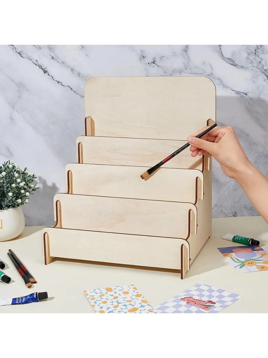 4-Tier Wooden Greeting Card Display Stand 1PC Sticker Display Stand Vendors Postcard Organizer Retail Racks Multipurpose card display stand