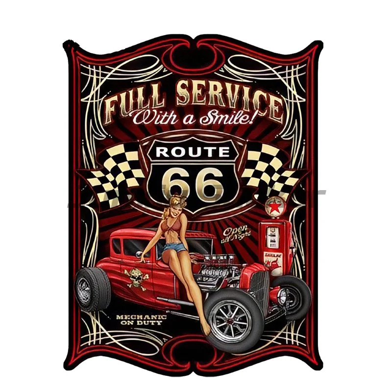 Полноценное обслуживание с улыбкой Route 66, лидер продаж, стикер Pinup Girl, 3D Автомобильная наклейка, пленка, дверь, тело, окно, Виниловая наклейка s Kk13 * 10 см