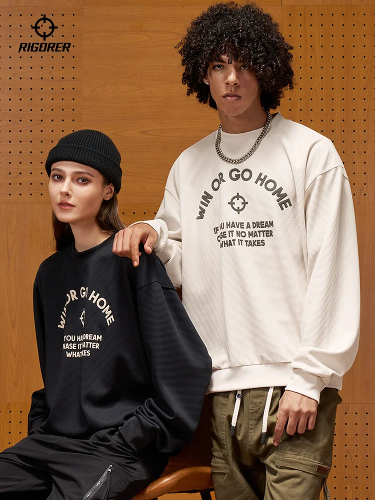RIGORER Crew Neck Sweater Men's Shooting Suit Sports Printing Waffle Hoodies Pullover Streetwear Oversize
