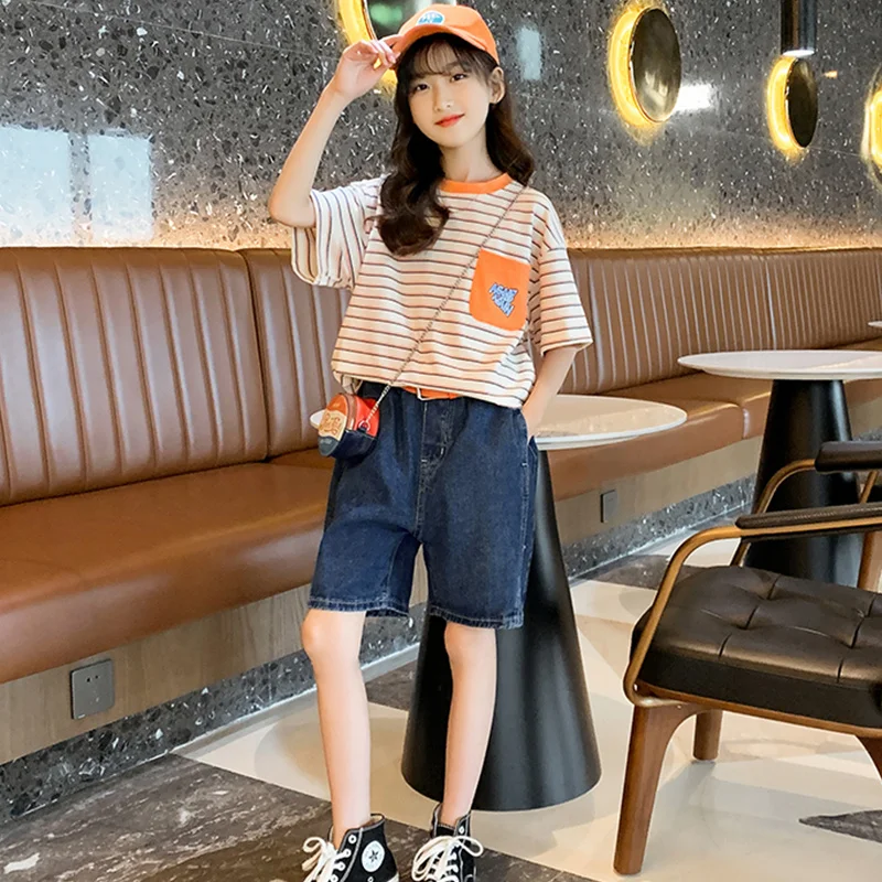 여자 여름 티셔츠 순수 코튼 스트라이프 루즈핏 반팔 탑 캐주얼 트렌디 티셔츠 큰 사이즈 여자 청소년용 부드럽고 통기성 좋은