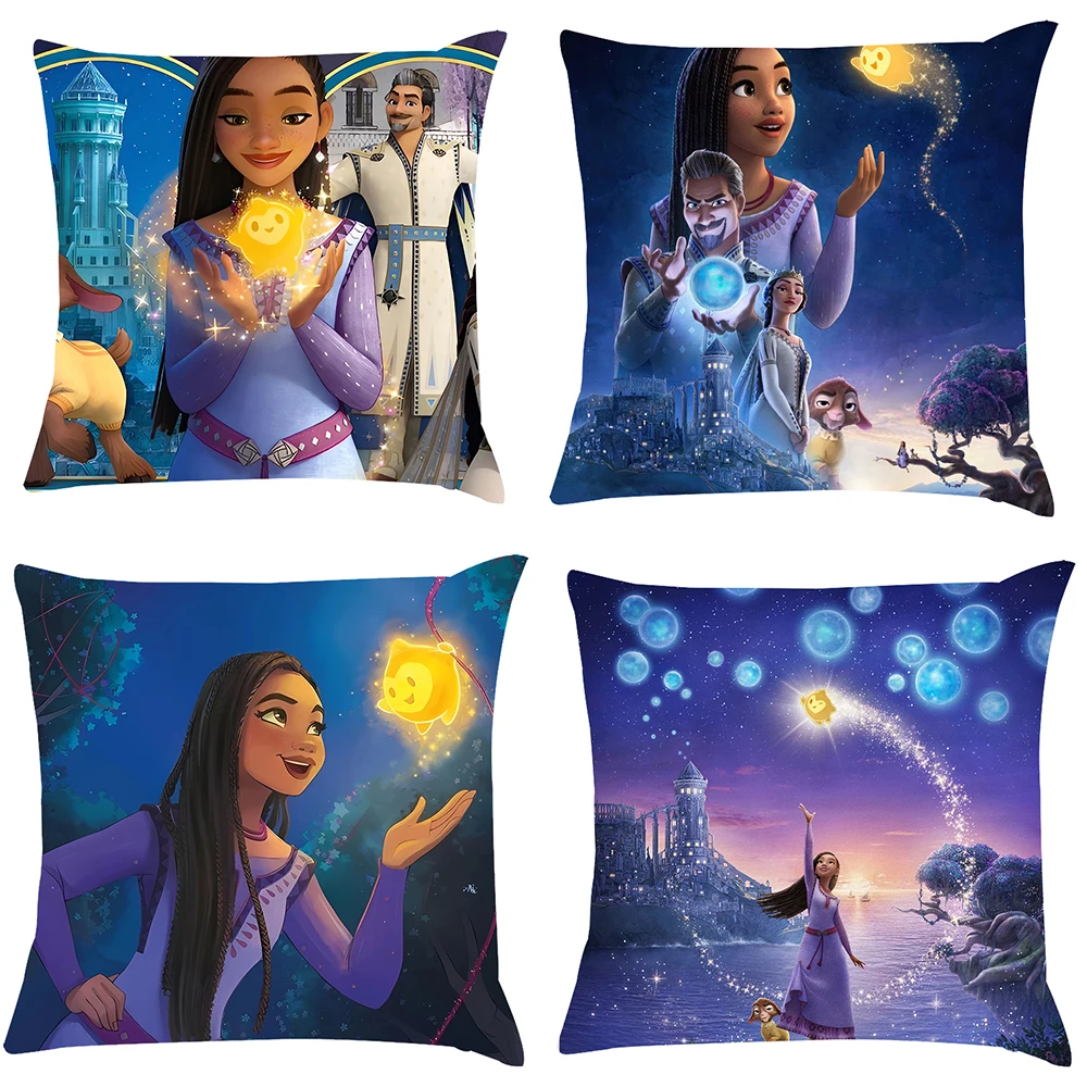 

Квадратные наволочки Disney Wish Asha Princess Girls, наволочки с принтом, мягкие и удобные Наволочки на молнии