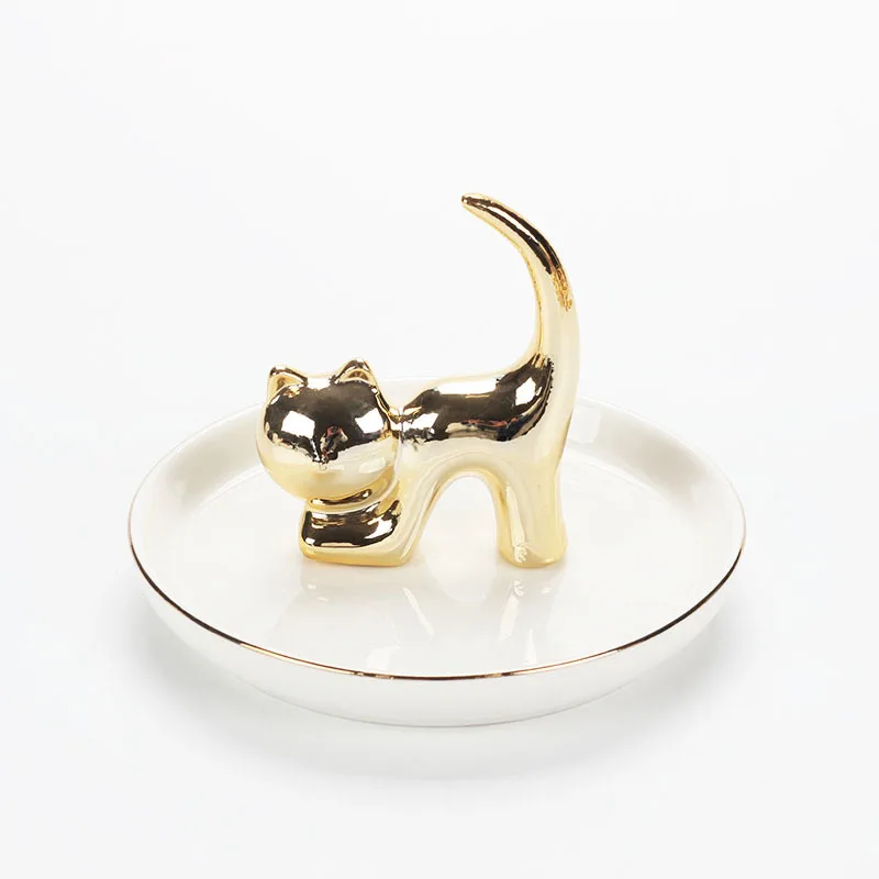 

Золотой держатель для кольца в виде кошки, тарелка для ювелирных изделий, браслетов, держателей для сережек