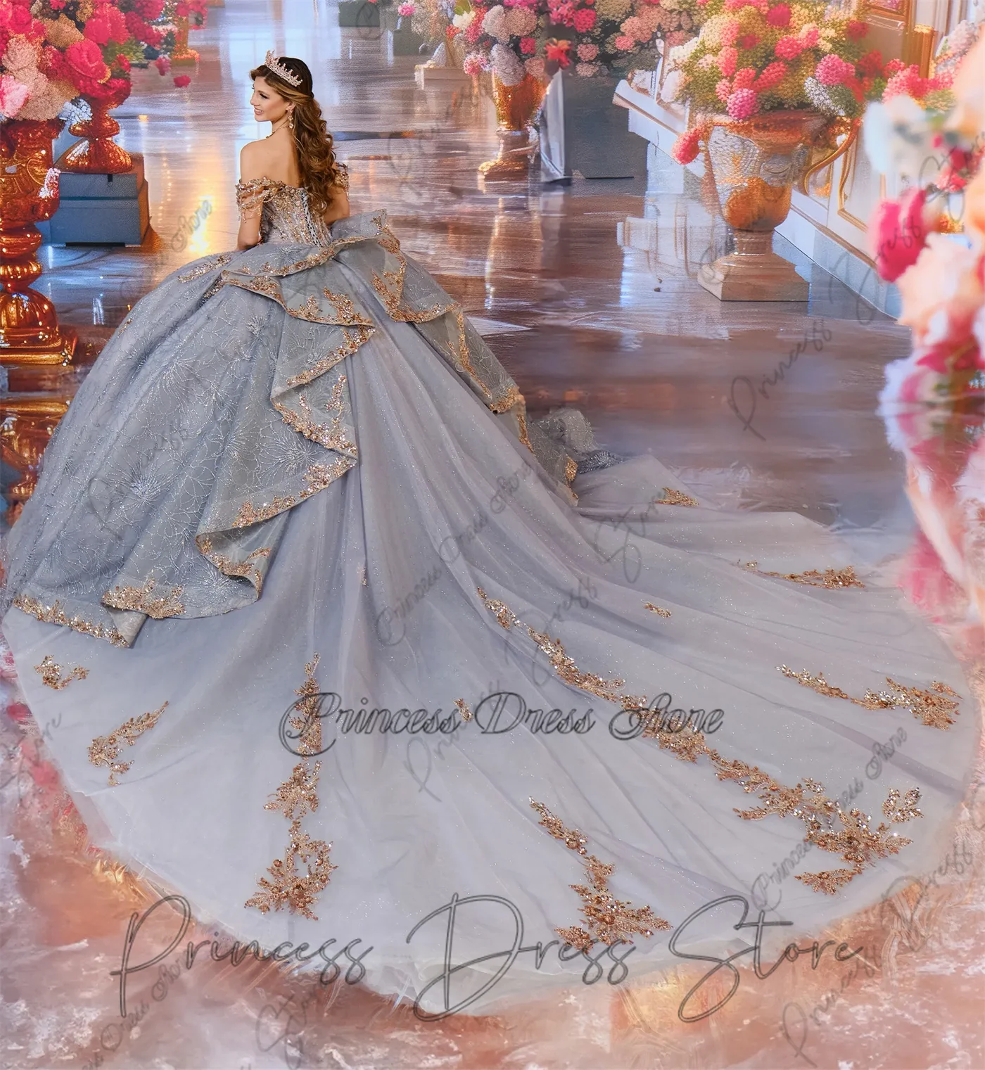 Sparkly Mexico Princess Quinceanera Dress Beads Sequins Appliques Ball Gown Birthday Dress Vestidos De 15 A&ntilde;os Customized