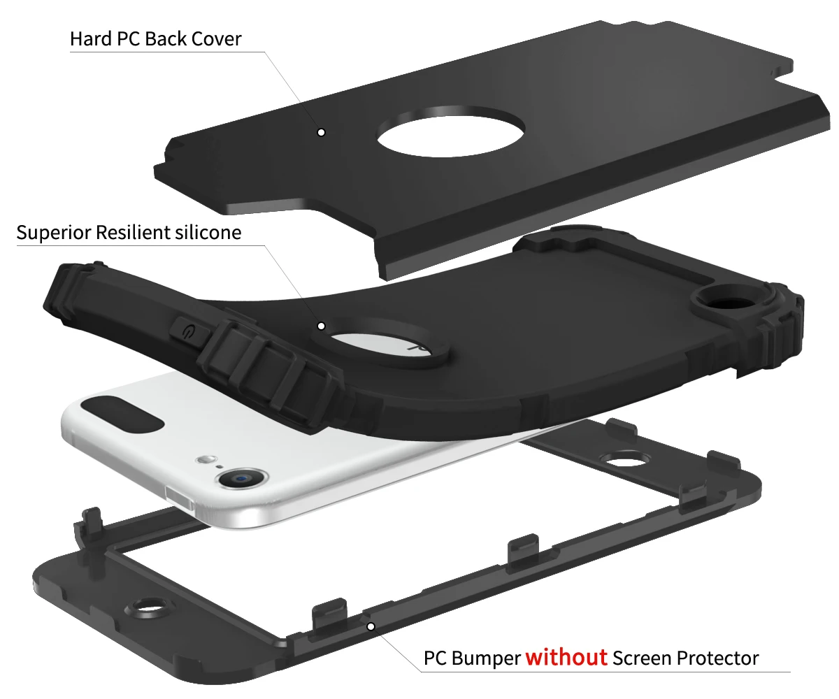 Heavy Duty 3-in-1 Shockproof Phone Case with Soft TPU Lining & Hard Plastic Frame