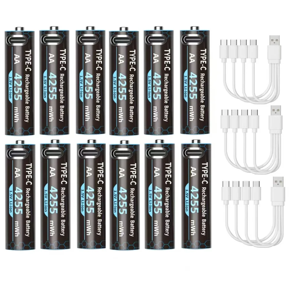 Batterie Ricaricabili AA 1.5V Litio 6 Pezzi | 3400mWh 2200mAh | Ricarica USB-C | 1200 Cicli | Sicure E Anti-esplosione