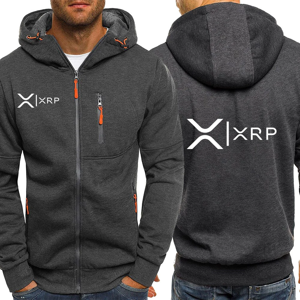 Men's Long Sleeve Zip Hoodie with Cryptocurrency Ripple XRP Logo