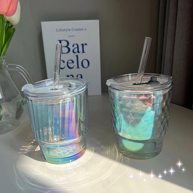 Crystal Glass Cup, Iridescent Water Cup, Shiny Iced Coffee Cups, Drinking  Glasses For Juice, Milk, Tea, And More, Summer Winter Drinkware - Temu