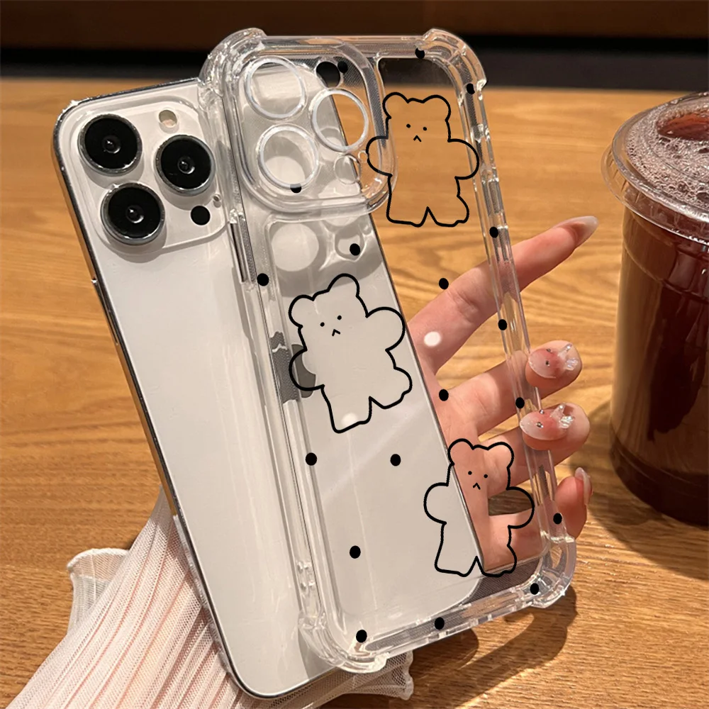 

Cartoon Bear Fundas for iPhone 15 14 13 ProMax XR XS Max 7 8 Plus SE 2022 12 11 Shockproof Hard Back Transparent Cover Cases