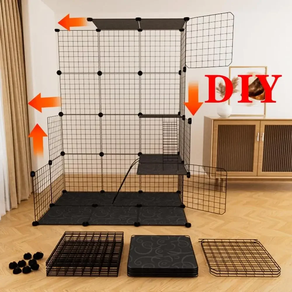 4-Tier Large Cat Cage Enclosure DIY Cat Playpen Catio Metal Wire Kennels 1-4 Cats Kitten Detachable Patio Safe Comfortable