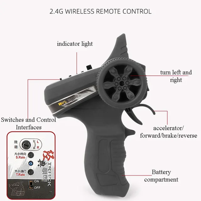 WPL D12 1:10 RC Car Toy Simulation Climbing Car Van LED Light City Vehicle Boy Children Electric Toy Gift 3
